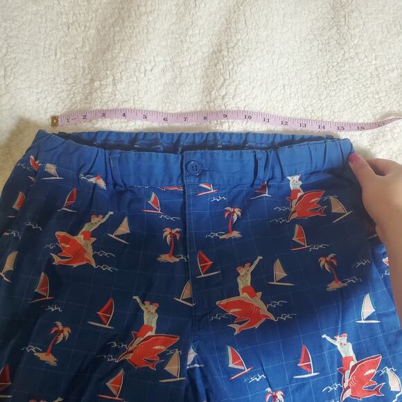 Tipsy Elves Santa Shark Tropical Print Pants Blue Size Large Christmas Holiday - Picture 15 of 16